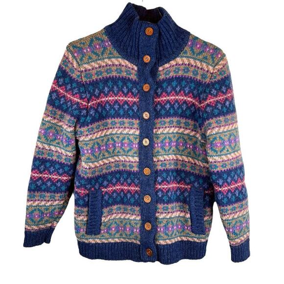 L.L. Bean 100% Pure Wool Fair Isle Cardigan Sweater Button-up Women's Medium - Picture 1 of 8